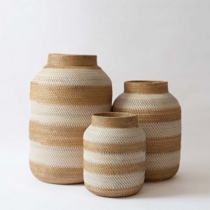 Hanoi Stripe Pots in White Ash &amp; Ivory