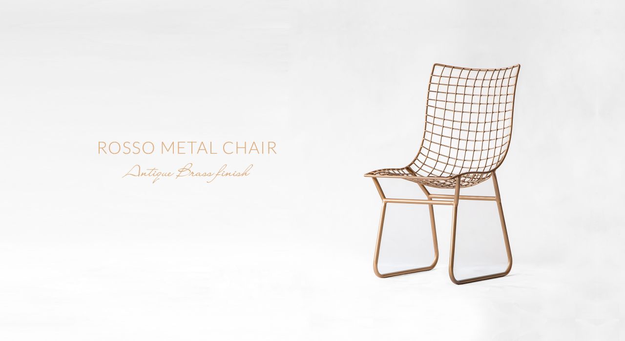 Rosso Metal Chair is back in an all new ANTIQUE BRASS finish.