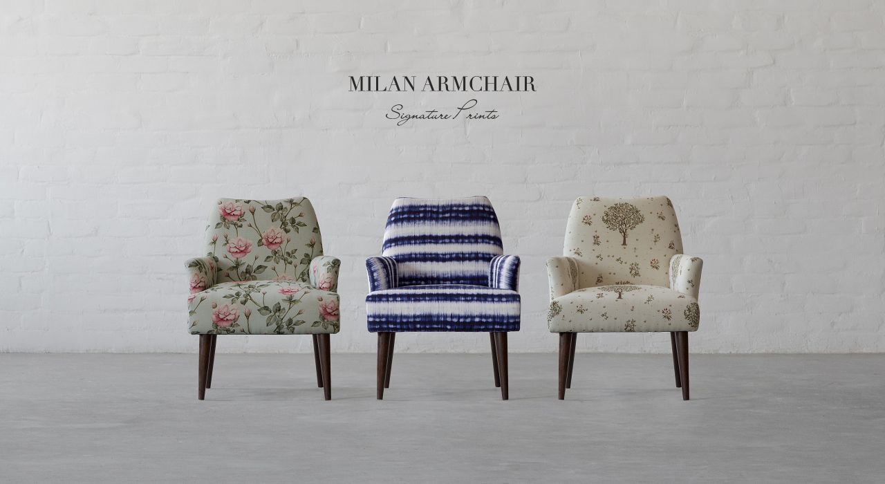Milan Armchair Now In Gulmohar Lane Signature Prints.