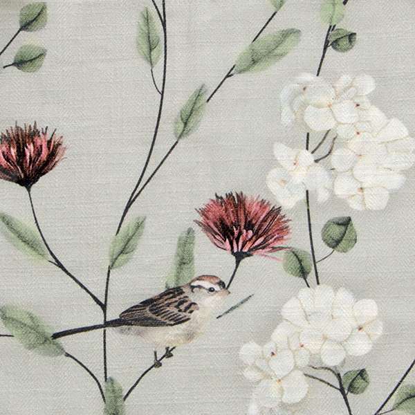 Chrysanthemums and Sparrows Breeze Cotton Linen Blend