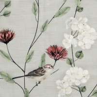 Chrysanthemums and Sparrows Breeze Cotton Linen Blend