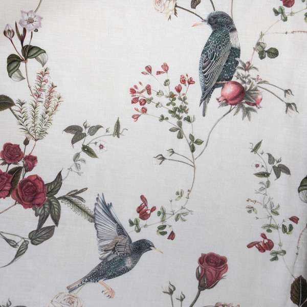 100% Linen Starlings at the Rose Garden - Day Fabric Swatch 15cm x 15 cm
