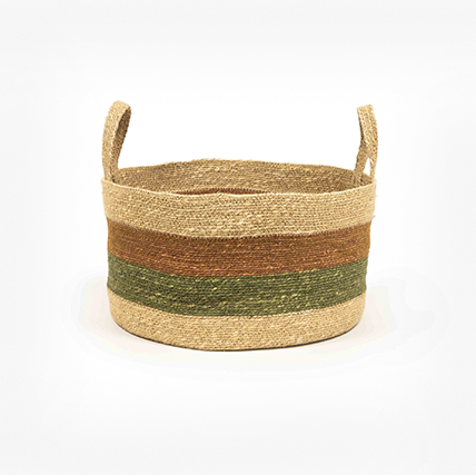 Stripe Round Basket with Handle-Olive &amp; Cinnamon