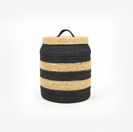 Java Cylindrical Stripe Storage With Lid-Sand &amp; Charcoal
