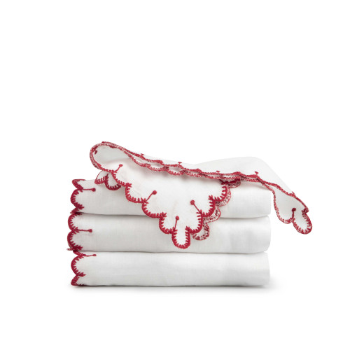Crimson Checks &amp; Charm Embroidered Table Napkin