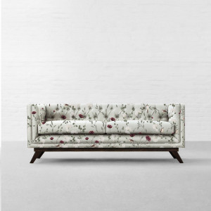 Chrysanthemums and Sparrows Breeze Cotton Linen Blend