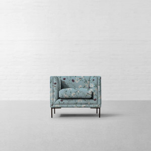 Chrysanthemums & Sparrows Ocean Cotton Linen Blend