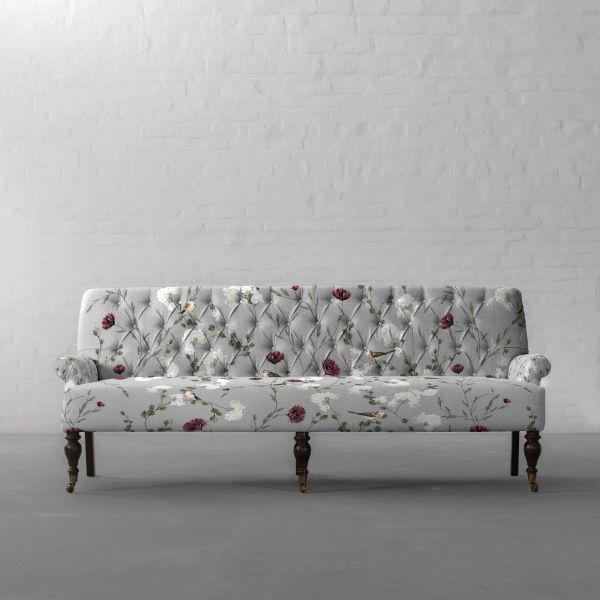 Chrysanthemums and Sparrows Breeze Cotton Linen Blend
