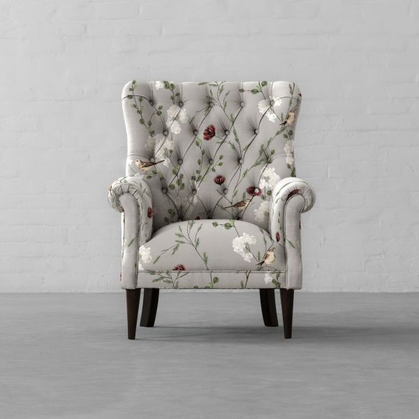 Chrysanthemums and Sparrows Breeze Cotton Linen Blend