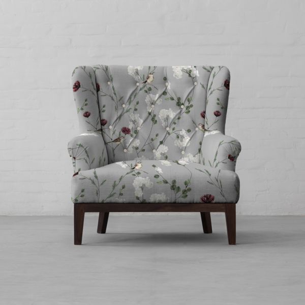 Chrysanthemums and Sparrows Breeze Cotton Linen Blend