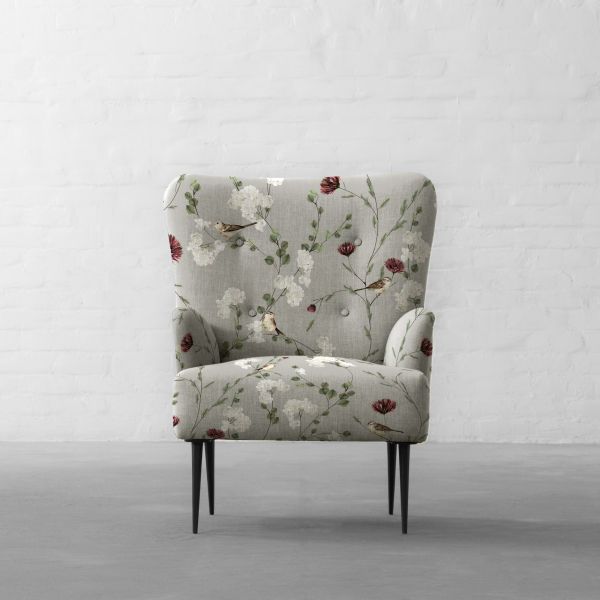 Chrysanthemums and Sparrows Breeze Cotton Linen Blend