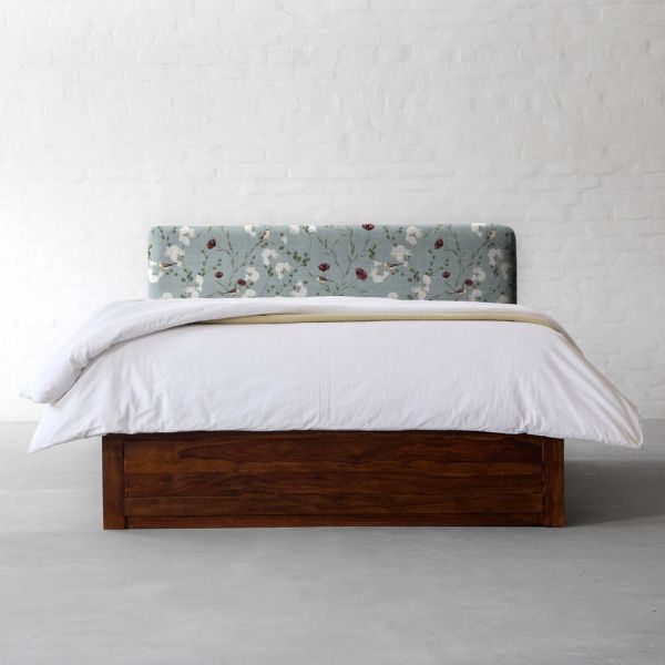 Chrysanthemums & Sparrows Ocean Cotton Linen Blend