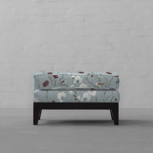Chrysanthemums & Sparrows Ocean Cotton Linen Blend