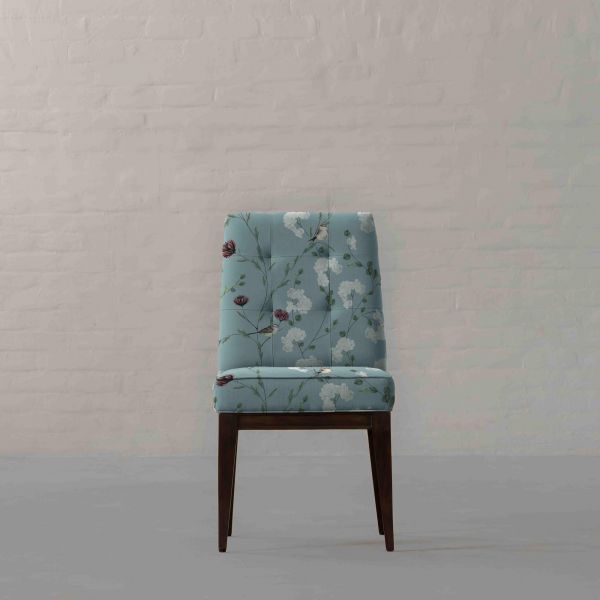 Chrysanthemums & Sparrows Ocean Cotton Linen Blend