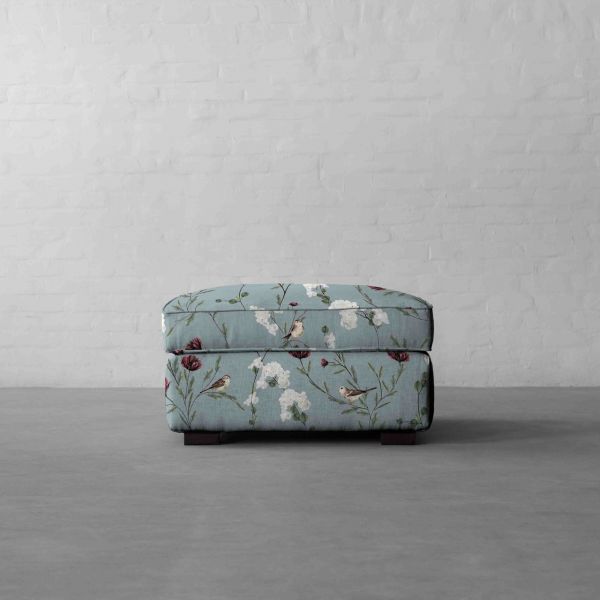 Chrysanthemums & Sparrows Ocean Cotton Linen Blend