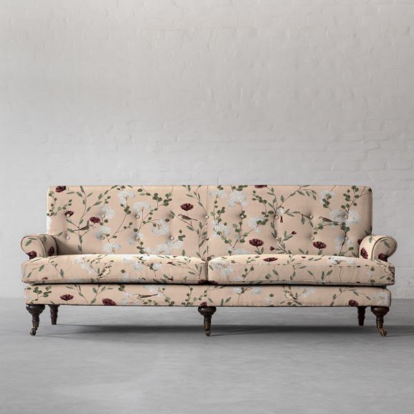 Chrysanthemums & Sparrows Shore Cotton Linen Blend