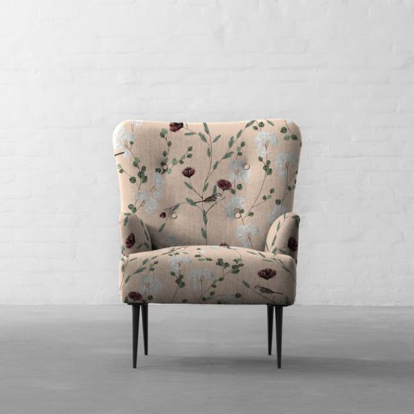 Chrysanthemums & Sparrows Shore Cotton Linen Blend