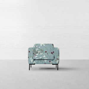 Chrysanthemums & Sparrows Ocean Cotton Linen Blend