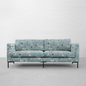 Chrysanthemums & Sparrows Ocean Cotton Linen Blend
