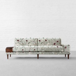 Chrysanthemums and Sparrows Breeze Cotton Linen Blend