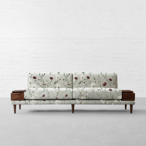 Chrysanthemums and Sparrows Breeze Cotton Linen Blend
