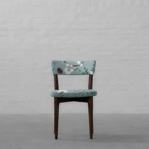 Chrysanthemums & Sparrows Ocean Cotton Linen Blend