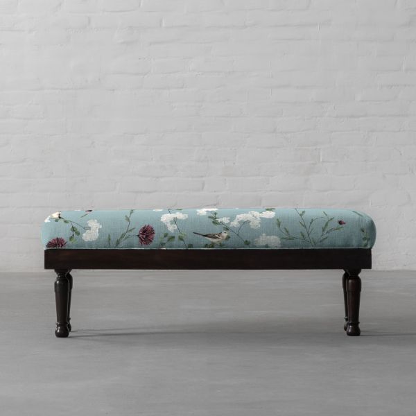 Chrysanthemums & Sparrows Ocean Cotton Linen Blend