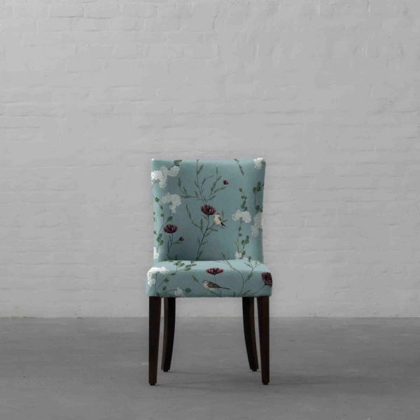 Chrysanthemums & Sparrows Ocean Cotton Linen Blend