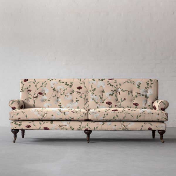 Chrysanthemums & Sparrows Shore Cotton Linen Blend