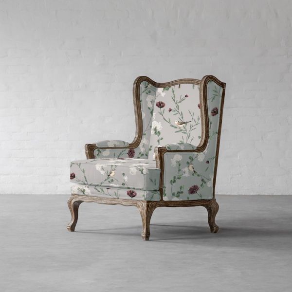 Chrysanthemums and Sparrows Breeze Cotton Linen Blend