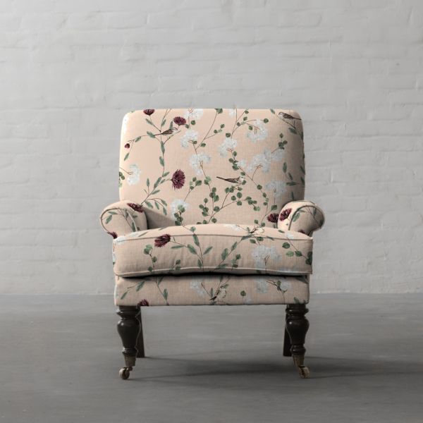 Chrysanthemums & Sparrows Shore Cotton Linen Blend