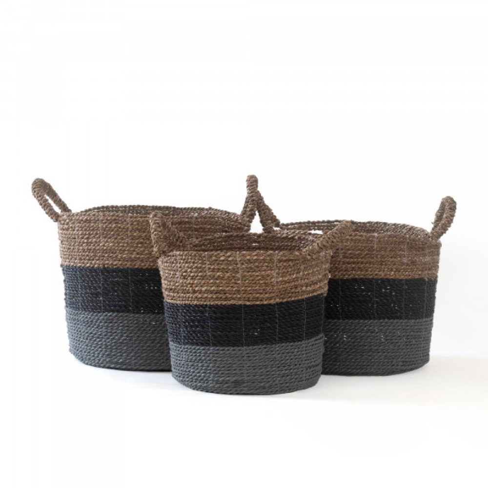 Alor Seagrass Handwoven Basket-(Natural+Charcoal Black+Grey)