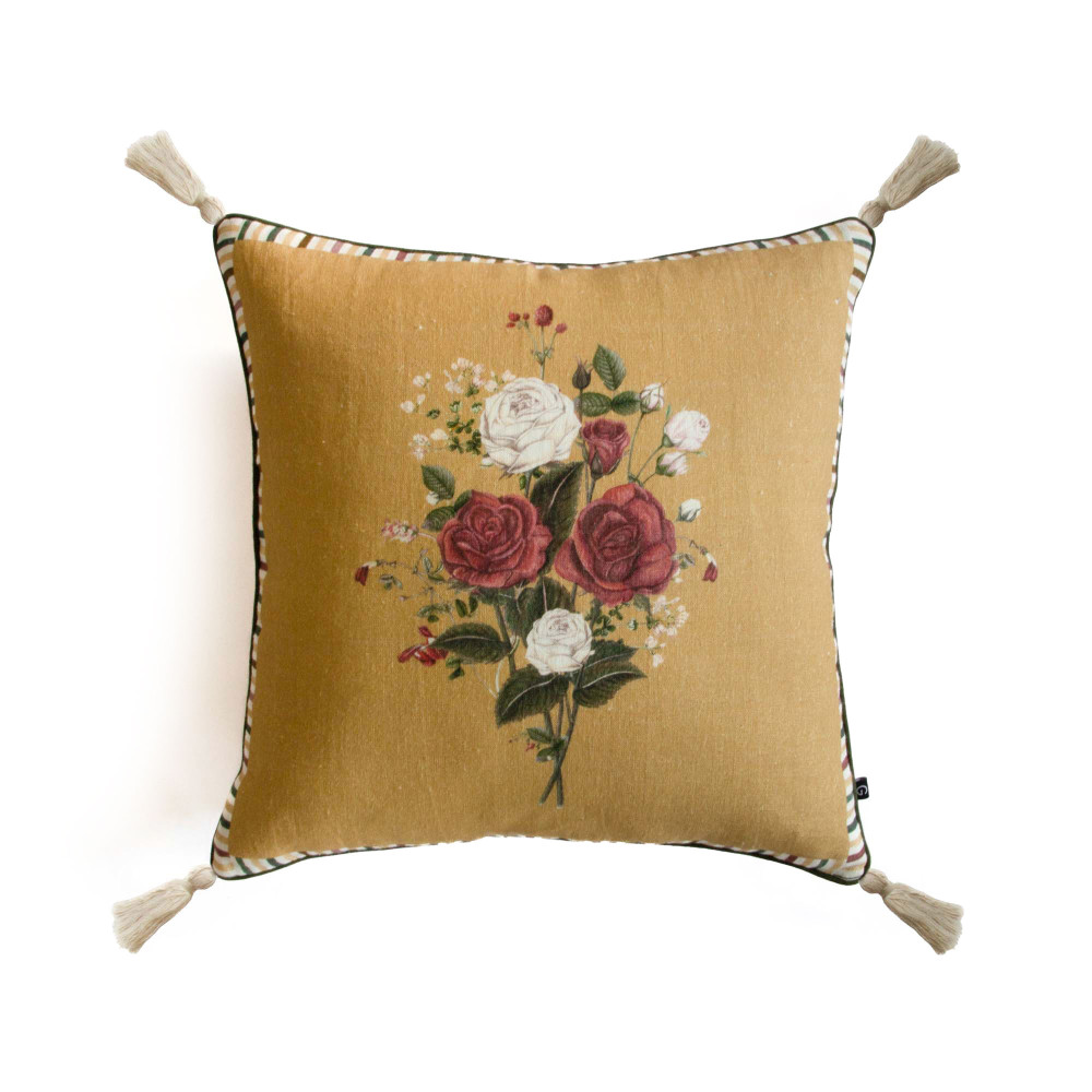 Queen Mary’s Bunch of Roses Cushion Cover-Ochre