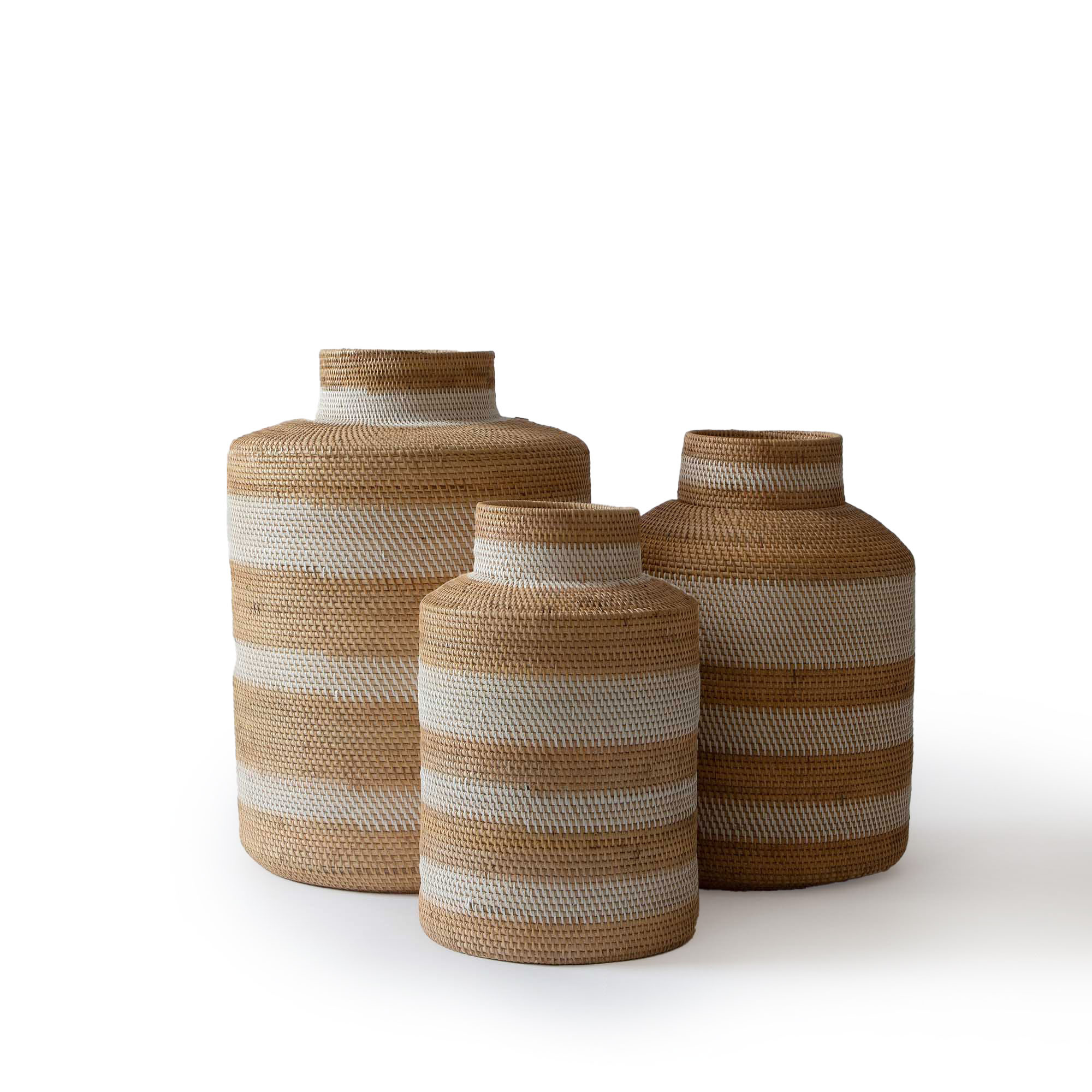 HUE STRIPE POTS IN WHITE ASH & IVORY