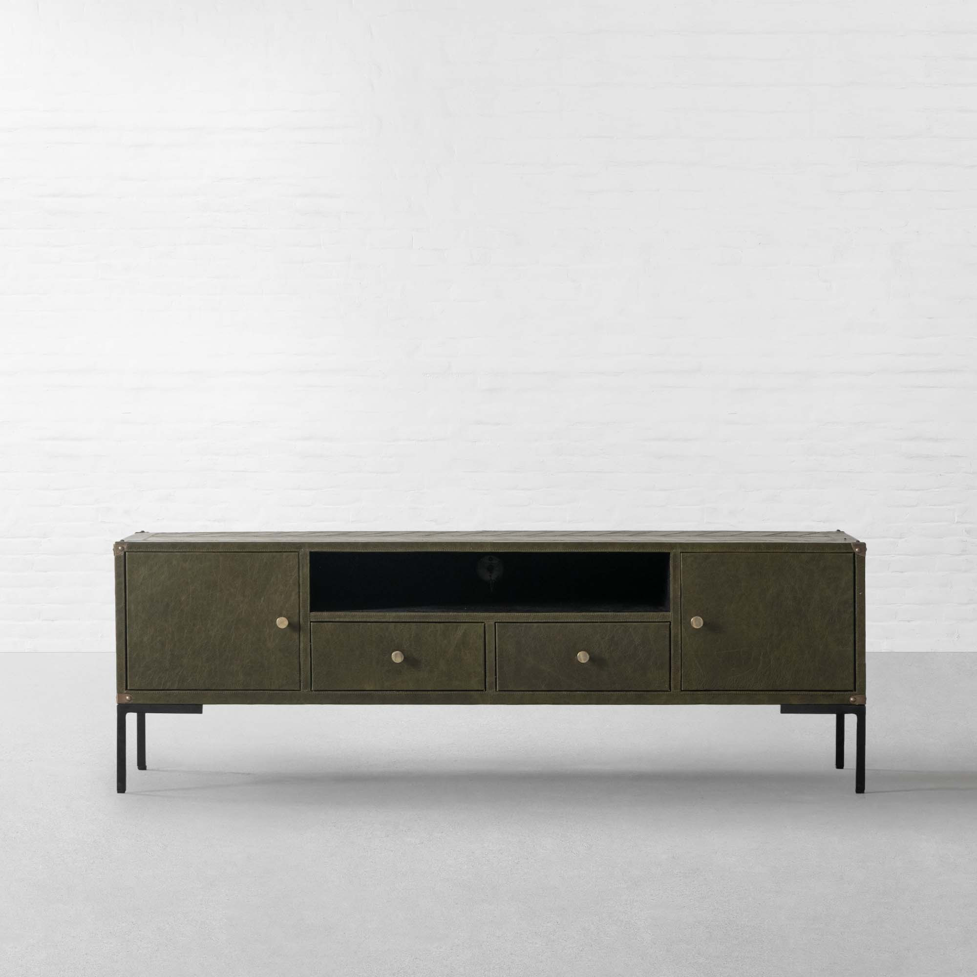 EDWARD LEATHER TV UNIT WITH SET TOP BOX SLOT