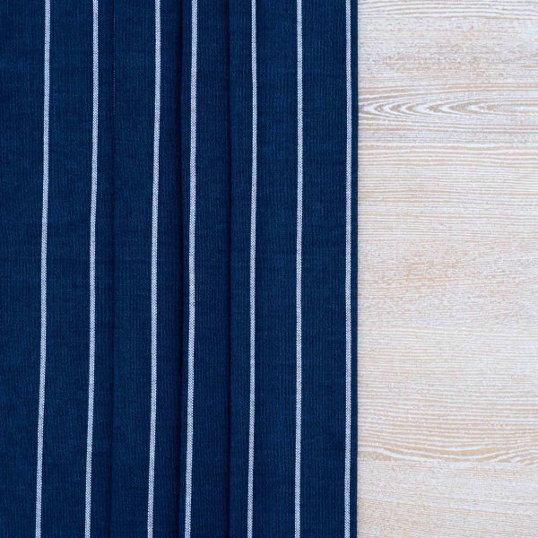 100% Cotton Indigo and White Stripe (Handwoven) Fabric