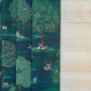 100% Linen Sacred Indian Trees Fabric (Horizontal Repeat)