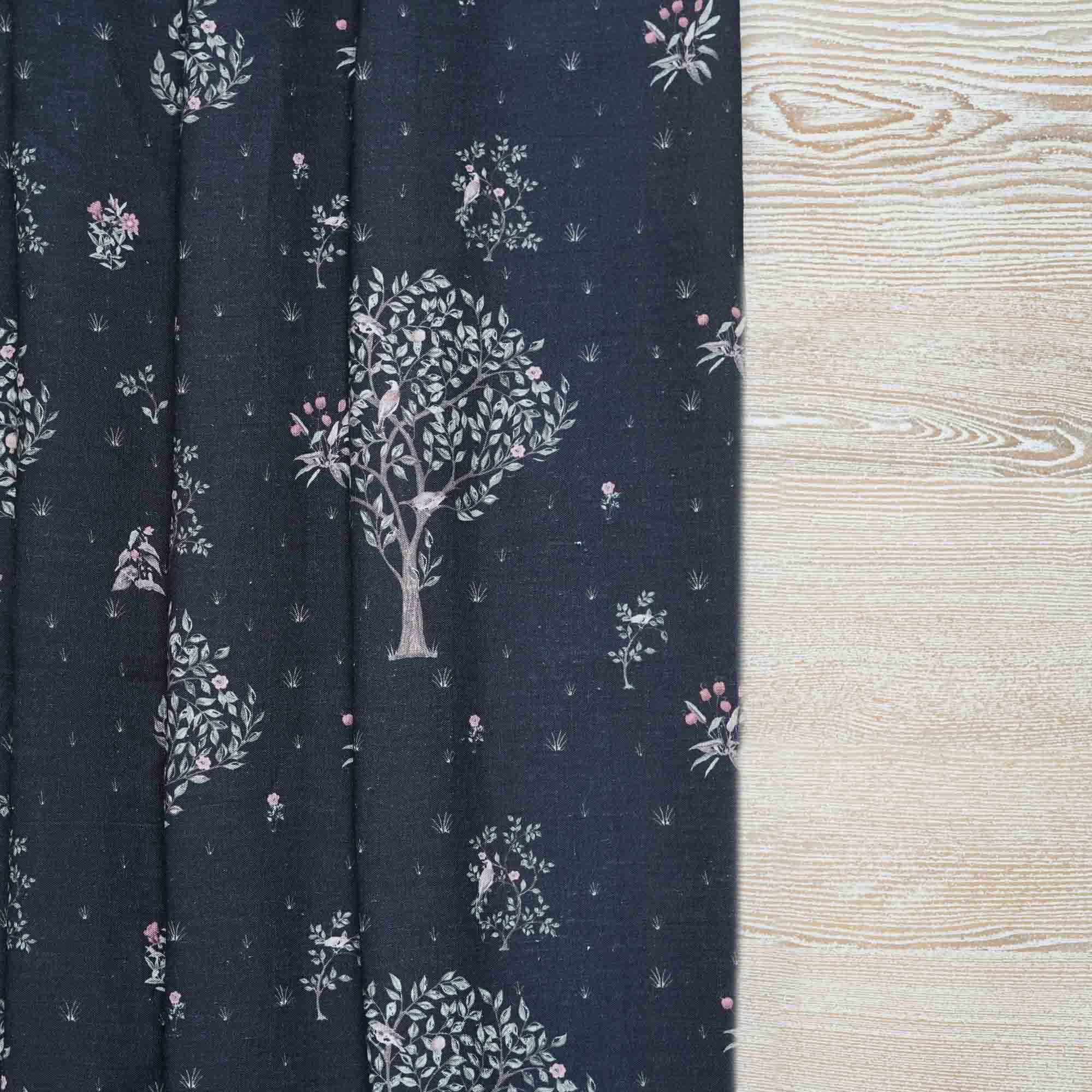 100% Linen Summer Garden Night Fabric (Horizontal Repeat)