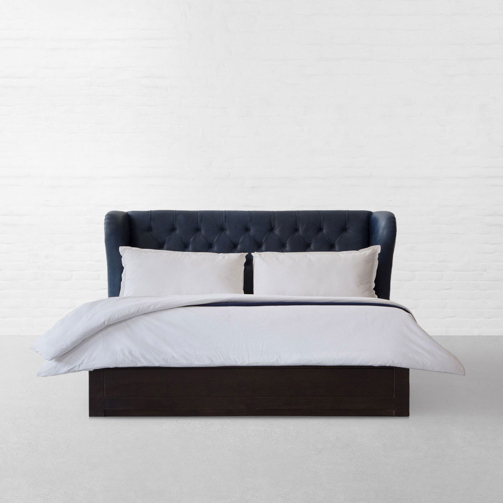 Wingback Tufted Leather Bed With Drawer Storage