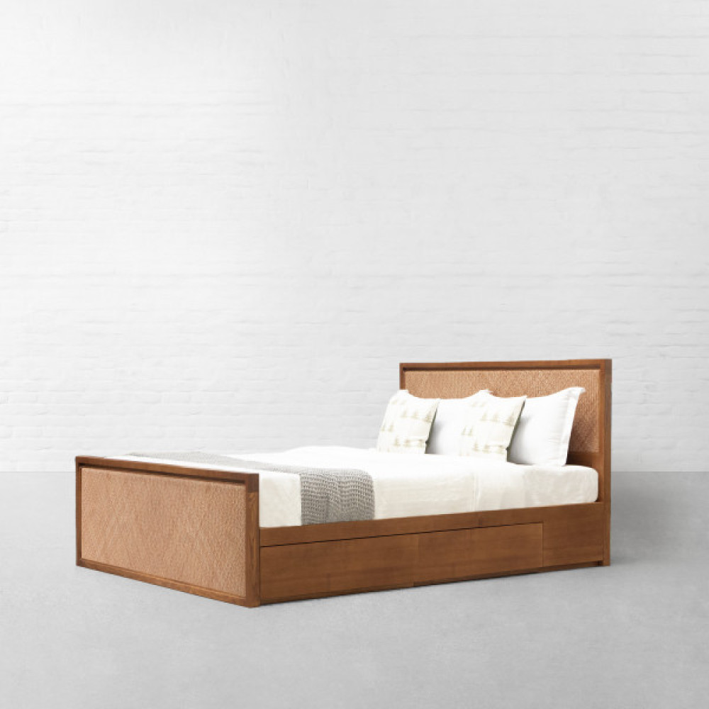 Assagao Rattan Bed with Drawer Storage
