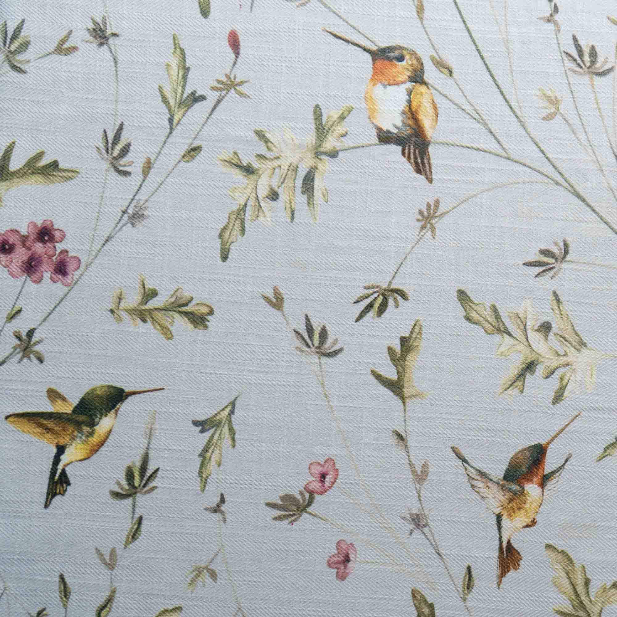 Anna's Humming Bird in Clouds Cotton Linen Blend Fabric (Vertical Repeat)