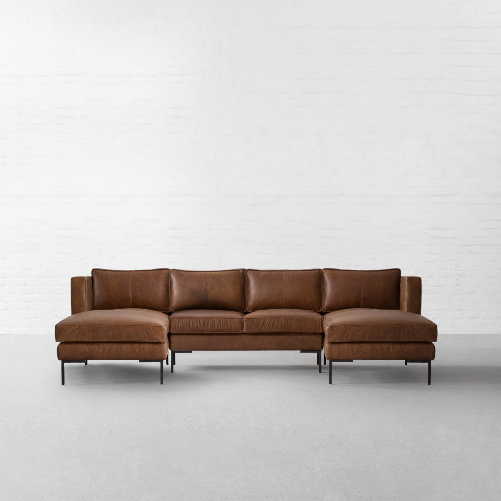 L.A. Leather U-Shaped Large Sectional Sofa With Double Chaise
