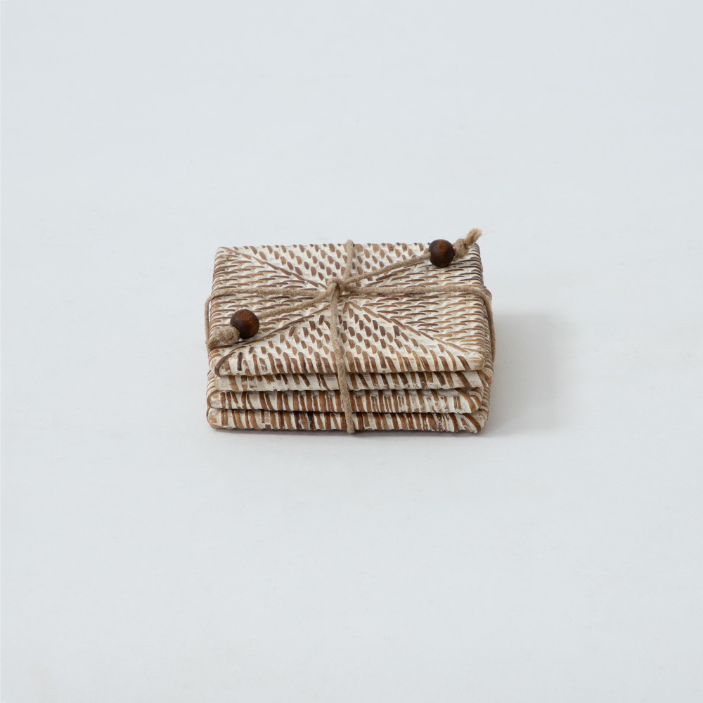 Hata Square Rattan Coasters - Beach Sand