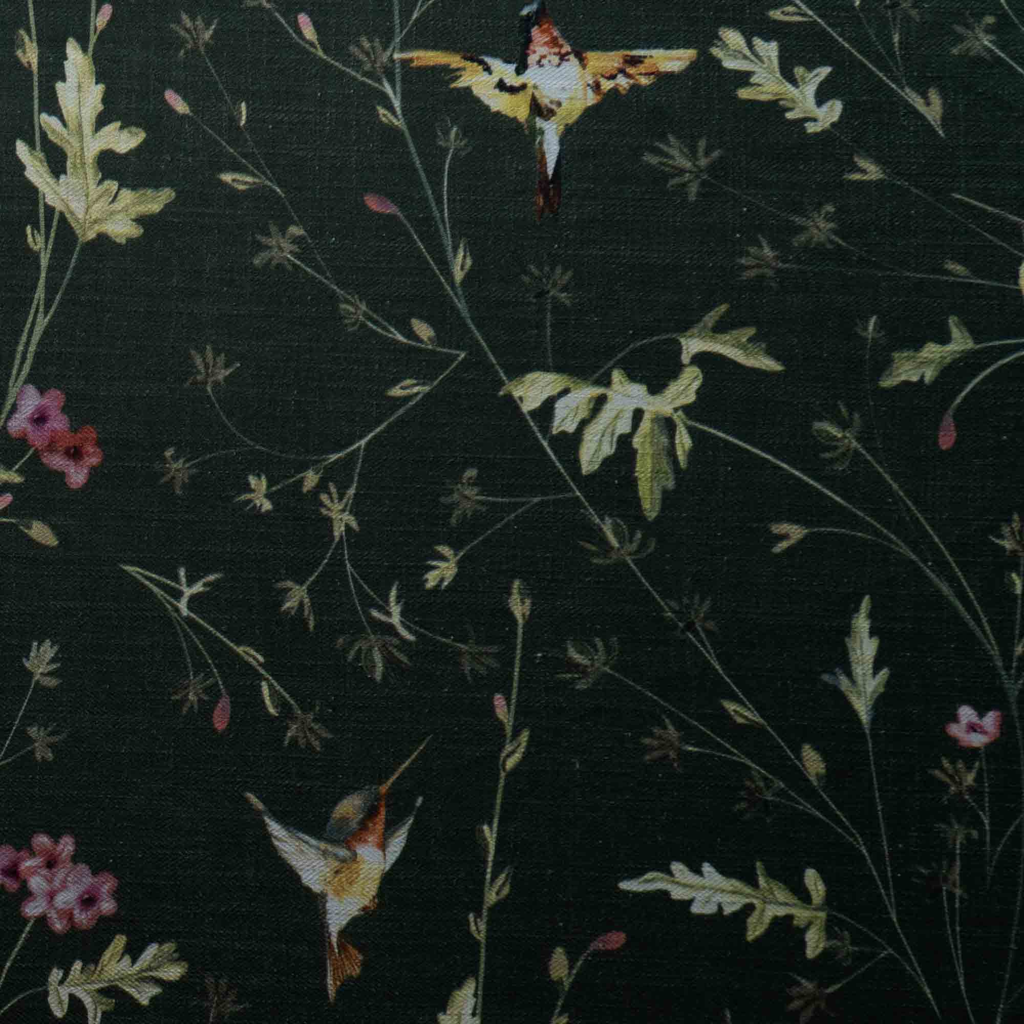 Anna's Humming Bird in Deep Forest Cotton Linen Blend Fabric