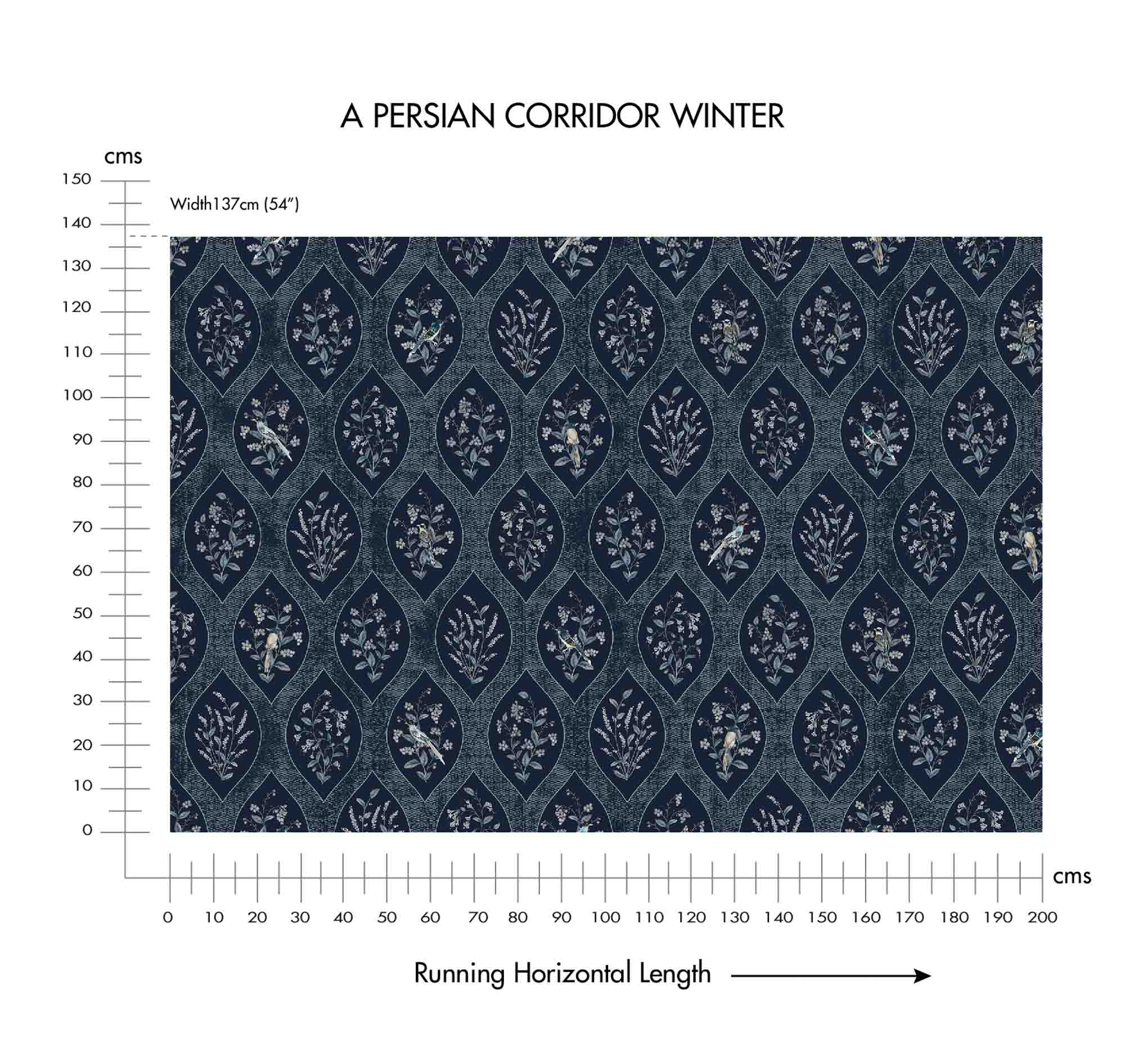 A Persian Corridor Winter Cotton Linen Blend Fabric (Horizontal Repeat)
