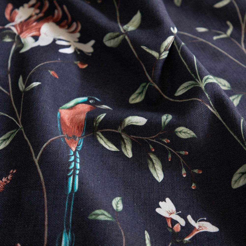 A Persian Garden Moonlit Cotton Linen Blend Fabric (Horizontal Repeat)