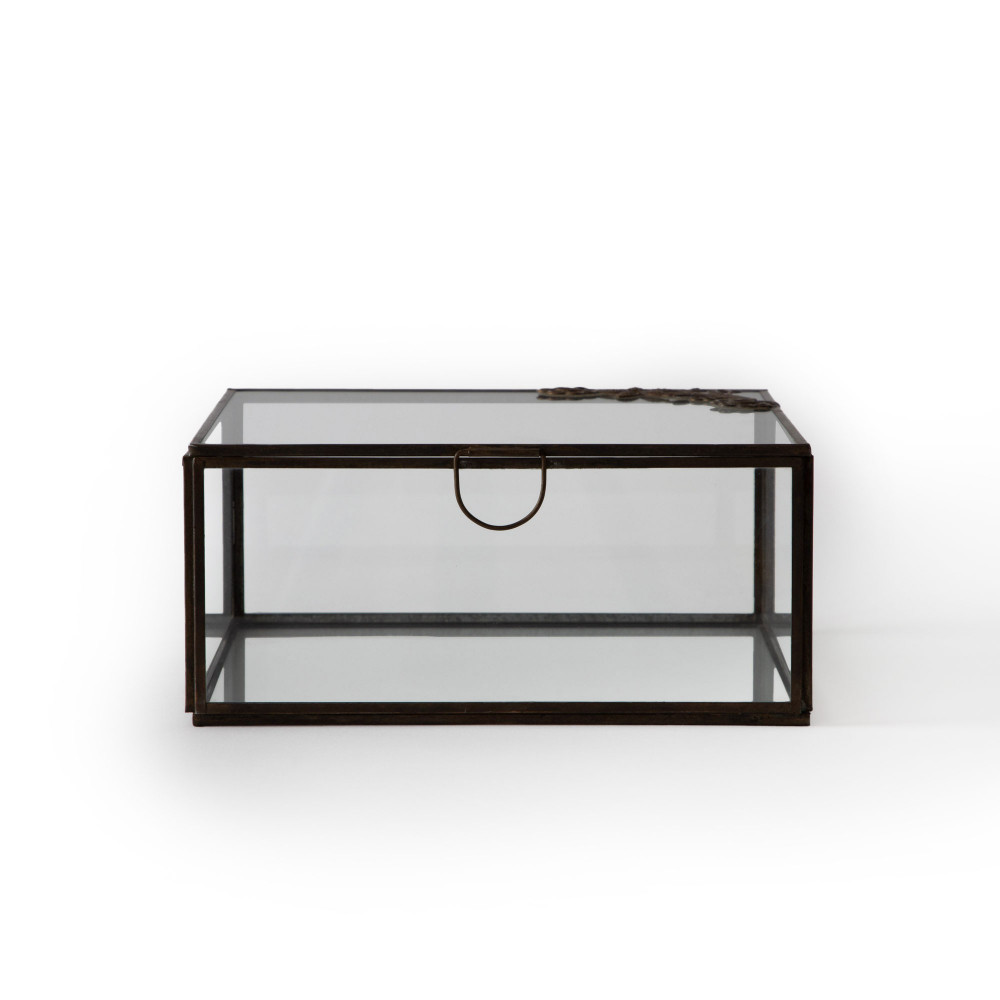 Amore Keepsakes Glass Box - Aged Antique Finish