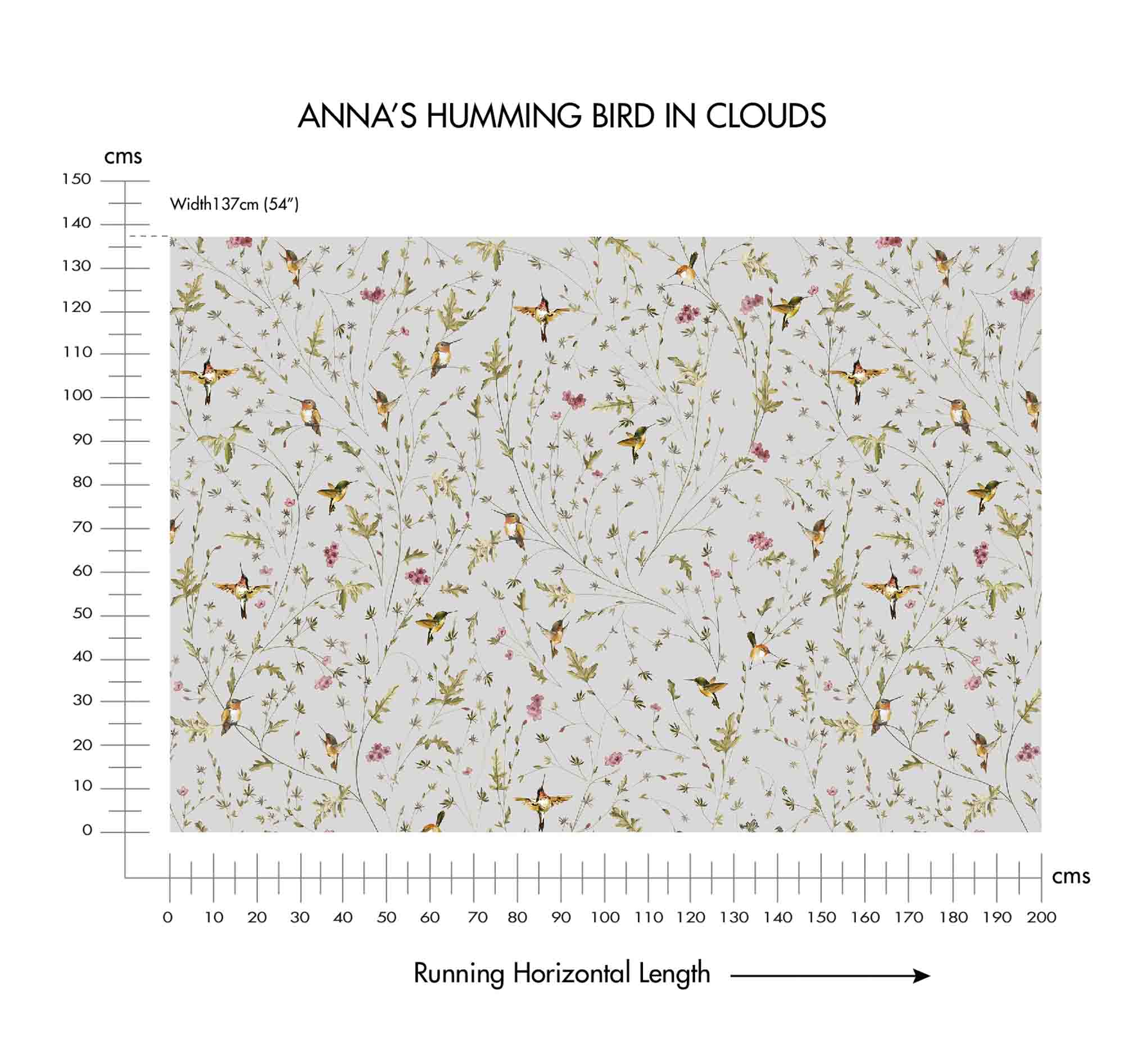 Anna's Humming Bird in Clouds Cotton Linen Blend Fabric (Horizontal Repeat)