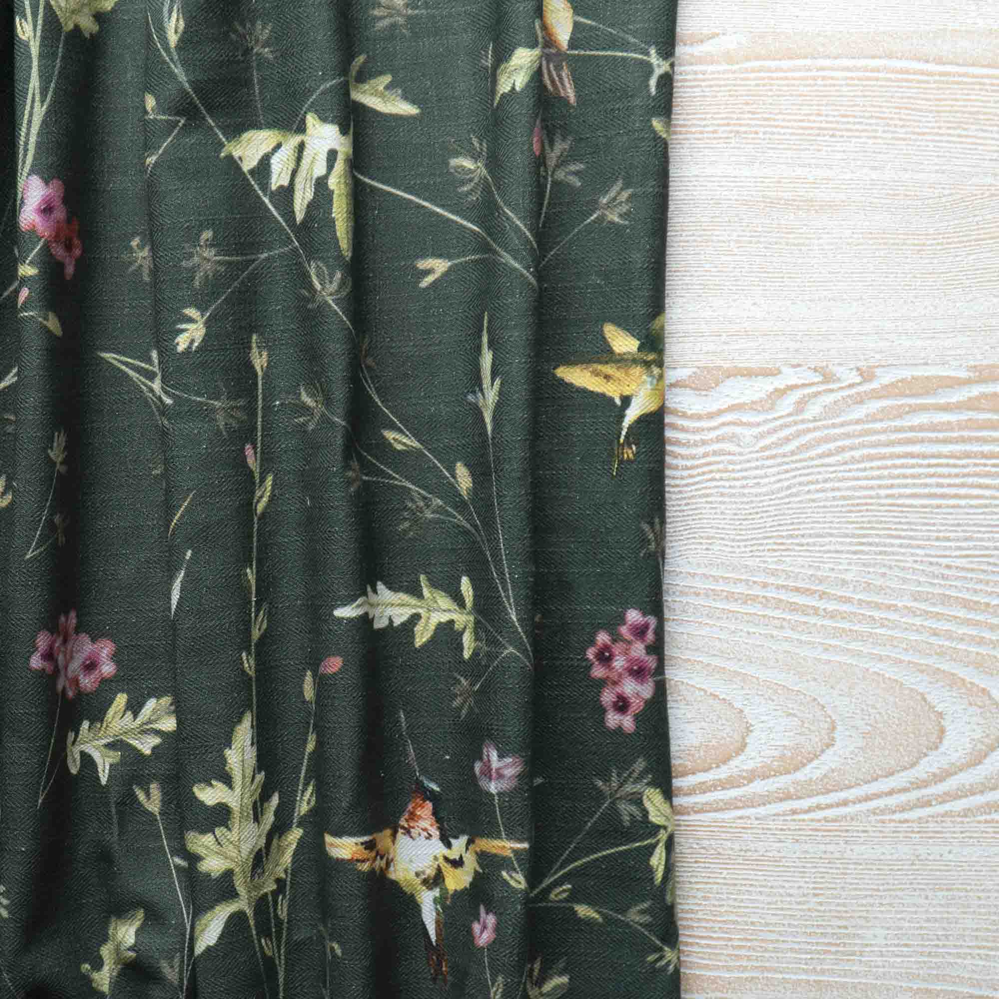 Anna's Humming Bird in Deep Forest Cotton Linen Blend Fabric