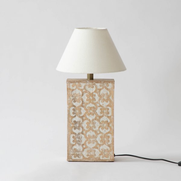 Basset Patterned Table Lamp - White Wash